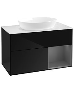 Villeroy und Boch Finion GA21GKPH 100cm, plaque de recouvrement blanc mat, Emotion, étagères laqué mat anthracite, Glossy Black Lacquer