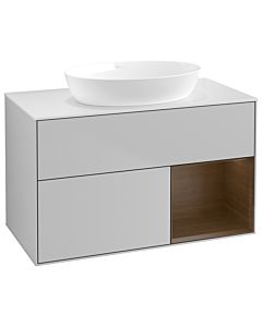 Villeroy und Boch Finion Waschtischunterschrank GA21GNGJ 100cm, Abdeckplatte white matt, Emotion, Regale Walnut Veneer, Light grey matt