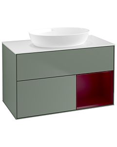 Villeroy und Boch Finion Villeroy und Boch GA21HBGM 100cm, plaque de recouvrement blanc mat, Emotion, étagères Peony laqué mat, Olive Matt Lacquer