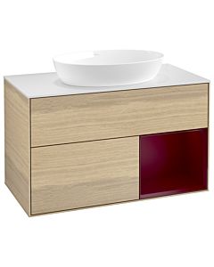 Villeroy und Boch Finion Waschtischunterschrank GA21HBPC 100cm, Abdeckplatte white matt, Emotion, Regale Peony matt lacquer, Oak Veneer