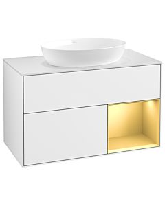 Villeroy und Boch Finion Waschtischunterschrank GA21HFGF 100cm, Abdeckplatte white matt, Emotion, Regale Gold matt lacquer, Glossy white lacquer