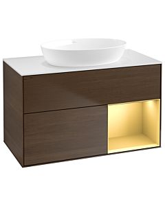 Villeroy und Boch Finion Villeroy und Boch Finion GA21HFGN 100cm, cover plate white matt, Emotion, shelves gold matt lacquer, walnut veneer