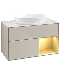 Villeroy und Boch Finion Waschtischunterschrank GA21HFHH 100cm, Abdeckplatte white matt, Emotion, Regale Gold matt lacquer, Sand Matt Lacquer