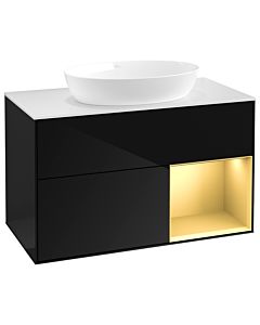Villeroy und Boch Finion Waschtischunterschrank GA21HFPH 100cm, Abdeckplatte white matt, Emotion, Regale Gold matt lacquer, Glossy Black Lacquer
