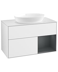Villeroy und Boch Finion Waschtischunterschrank GA21HGGF 100cm, Abdeckplatte white matt, Emotion, Regale Midnight matt lacquer, Glossy white lacquer
