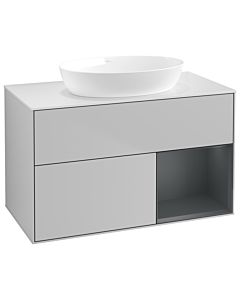 Villeroy und Boch Finion Waschtischunterschrank GA21HGGJ 100cm, Abdeckplatte white matt, Emotion, Regale Midnight matt lacquer, Light grey matt