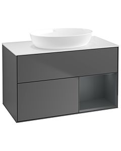 Villeroy und Boch Finion Waschtischunterschrank GA21HGGK 100cm, Abdeckplatte white matt, Emotion, Regale Midnight matt lacquer, Anthracite matt