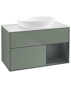 Villeroy und Boch Finion Waschtischunterschrank GA21HGGM 100cm, Abdeckplatte white matt, Emotion, Regale Midnight matt lacquer, Olive Matt Lacquer