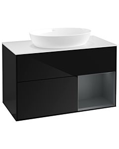 Villeroy und Boch Finion Villeroy und Boch GA21HGPH 100cm, plaque de recouvrement blanc mat, Emotion, étagères laqué mat Midnight, Glossy Black Lacquer