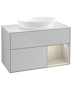 Villeroy und Boch Finion Villeroy und Boch GA21HHGJ 100cm, plaque de recouvrement blanc mat, Emotion, étagères sable laqué mat, gris clair mat