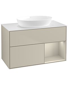 Villeroy und Boch Finion Waschtischunterschrank GA21HHHH 100cm, Abdeckplatte white matt, Emotion, Regale sand matt lacquer, Sand Matt Lacquer
