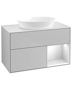 Villeroy und Boch Finion Waschtischunterschrank GA21MTGJ 100cm, Abdeckplatte white matt, Emotion, Regale White matt lacquer, Light grey matt