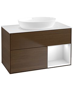 Villeroy und Boch Finion Villeroy und Boch Finion GA21MTGN 100cm, cover plate white matt, Emotion, shelves white matt lacquer, walnut veneer