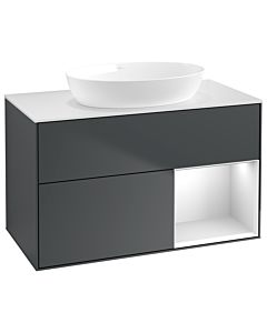 Villeroy und Boch Finion Waschtischunterschrank GA21MTHG 100cm, Abdeckplatte white matt, Emotion, Regale White matt lacquer, Midnight Blue Matt Lacquer