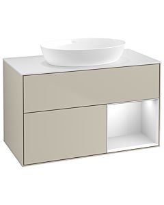 Villeroy und Boch Finion Waschtischunterschrank GA21MTHH 100cm, Abdeckplatte white matt, Emotion, Regale White matt lacquer, Sand Matt Lacquer