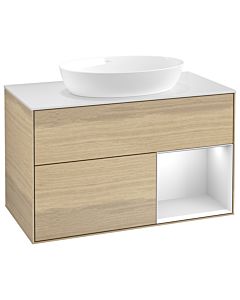 Villeroy und Boch Finion Villeroy und Boch GA21MTPC 100cm, plaque de recouvrement blanc mat, Emotion, étagères laqué blanc mat, Oak Veneer