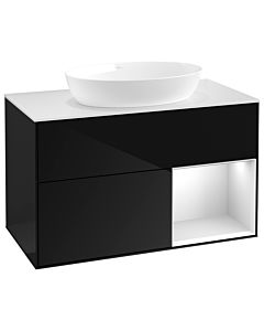 Villeroy und Boch Finion Waschtischunterschrank GA21MTPH 100cm, Abdeckplatte white matt, Emotion, Regale White matt lacquer, Glossy Black Lacquer