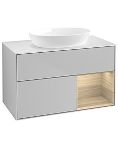 Villeroy und Boch Finion Villeroy und Boch GA21PCGJ 100cm, plaque de recouvrement blanc mat, Emotion, étagères Oak Veneer , gris clair mat