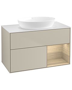 Villeroy und Boch Finion Villeroy und Boch GA21PCHH 100cm, plaque de recouvrement blanc mat, emotion, étagères Oak Veneer , Sand Matt Lacquer