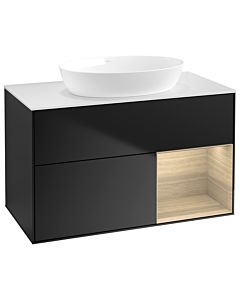 Villeroy und Boch Finion GA21PCPD 100cm, plaque de recouvrement blanc mat, Emotion, étagères Oak Veneer , laqué noir mat