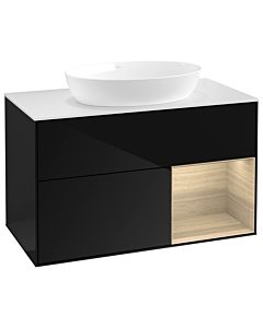 Villeroy und Boch Finion Waschtischunterschrank GA21PCPH 100cm, Abdeckplatte white matt, Emotion, Regale Oak Veneer, Glossy Black Lacquer