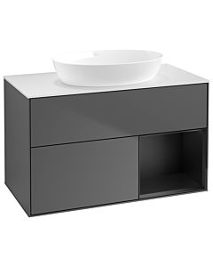 Villeroy und Boch Finion Villeroy und Boch GA21PDGK 100cm, plaque de recouvrement blanc mat, Emotion, étagères laqué noir mat, anthracite mat