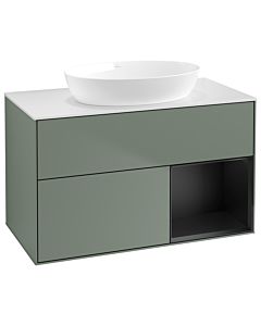 Villeroy und Boch Finion Villeroy und Boch Finion GA21PDGM 100cm, cover plate white matt, Emotion, shelves black matt lacquer, Olive Matt Lacquer