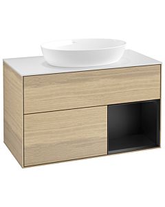 Villeroy und Boch Finion Villeroy und Boch Finion GA21PDPC 100cm, cover plate white matt, Emotion, shelves black matt lacquer, Oak Veneer