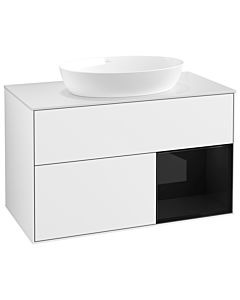 Villeroy und Boch Finion Waschtischunterschrank GA21PHGF 100cm, Abdeckplatte white matt, Emotion, Regale Glossy black lacquer, Glossy white lacquer