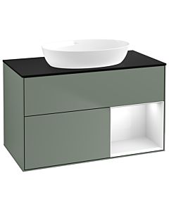 Villeroy und Boch Finion Villeroy und Boch Finion GA22GFGM 100cm, cover plate black matt, Emotion, shelves Glossy white lacquer, Olive Matt Lacquer