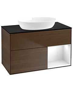 Villeroy und Boch Finion Villeroy und Boch Finion GA22GFGN 100cm, cover plate black matt, Emotion, shelves Glossy white lacquer, walnut veneer