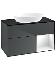 Villeroy und Boch Finion Waschtischunterschrank GA22GFHG 100cm, Abdeckplatte black matt, Emotion, Regale Glossy white lacquer, Midnight Blue Matt Lacquer