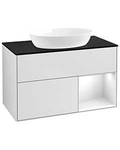 Villeroy und Boch Finion Villeroy und Boch GA22GFMT 100cm, plaque de recouvrement noir mat, Emotion, étagères Laque blanche brillante, laque blanche mate