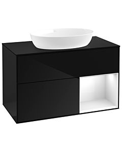 Villeroy und Boch Finion Villeroy und Boch GA22GFPH 100cm, plaque de recouvrement noir mat, Emotion, étagères Laque blanche brillante, Glossy Black Lacquer