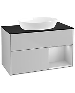 Villeroy und Boch Finion Waschtischunterschrank GA22GJGJ 100cm, Abdeckplatte black matt, Emotion, Regale Light grey matt lacquer, Light grey matt