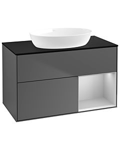 Villeroy und Boch Finion Villeroy und Boch GA22GJGK 100cm, plaque de recouvrement noir mat, Emotion, étagères Laque gris clair mat, anthracite mat