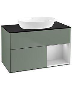 Villeroy und Boch Finion GA22GJGM 100cm, plaque de recouvrement noir mat, Emotion, étagères Laque gris clair mat, Olive Matt Lacquer
