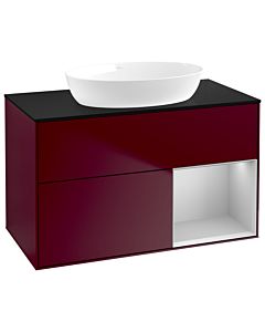 Villeroy und Boch Finion GA22GJHB 100cm, plaque de recouvrement noir mat, Emotion, étagères Laque gris clair mat, Peony Matt