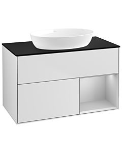 Villeroy und Boch Finion Waschtischunterschrank GA22GJMT 100cm, Abdeckplatte black matt, Emotion, Regale Light grey matt lacquer, White matt lacquer