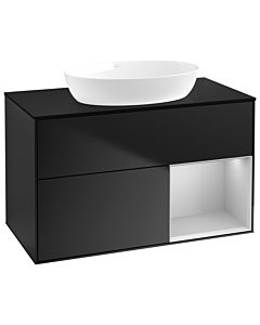 Villeroy und Boch Finion Waschtischunterschrank GA22GJPD 100cm, Abdeckplatte black matt, Emotion, Regale Light grey matt lacquer, Black matt lacquer