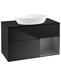 Villeroy und Boch Finion Waschtischunterschrank GA22GKPD 100cm, Abdeckplatte black matt, Emotion, Regale Anthracite matt lacquer, Black matt lacquer
