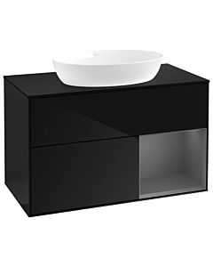 Villeroy und Boch Finion Waschtischunterschrank GA22GKPH 100cm, Abdeckplatte black matt, Emotion, Regale Anthracite matt lacquer, Glossy Black Lacquer