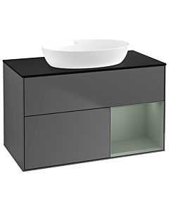 Villeroy und Boch Finion Waschtischunterschrank GA22GMGK 100cm, Abdeckplatte black matt, Emotion, Regale Olive matt lacquer, Anthracite matt