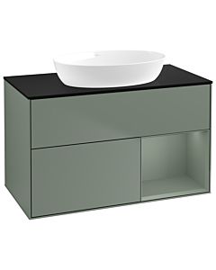 Villeroy und Boch Finion Waschtischunterschrank GA22GMGM 100cm, Abdeckplatte black matt, Emotion, Regale Olive matt lacquer, Olive Matt Lacquer