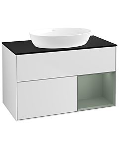 Villeroy und Boch Finion Waschtischunterschrank GA22GMMT 100cm, Abdeckplatte black matt, Emotion, Regale Olive matt lacquer, White matt lacquer