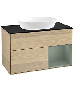 Villeroy und Boch Finion Villeroy und Boch GA22GMPC 100cm, plaque de recouvrement noir mat, Emotion, étagères laqué olive mat, Oak Veneer