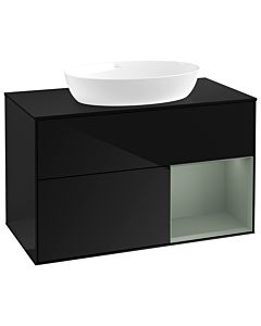 Villeroy und Boch Finion Waschtischunterschrank GA22GMPH 100cm, Abdeckplatte black matt, Emotion, Regale Olive matt lacquer, Glossy Black Lacquer