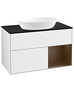 Villeroy und Boch Finion Villeroy und Boch Finion GA22GNGF 100cm, cover plate black matt, Emotion, shelves Walnut Veneer , glossy white lacquer