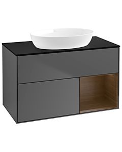 Villeroy und Boch Finion GA22GNGK 100cm, plaque de recouvrement noire mate, Emotion, étagères Walnut Veneer , anthracite mat