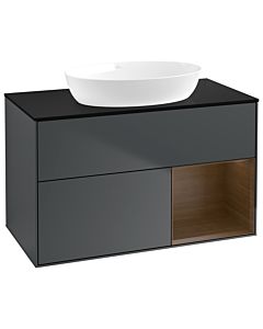 Villeroy und Boch Finion Villeroy und Boch GA22GNHG 100cm, plaque de recouvrement noire mate, Emotion, étagères Walnut Veneer , Midnight Blue Matt Lacquer